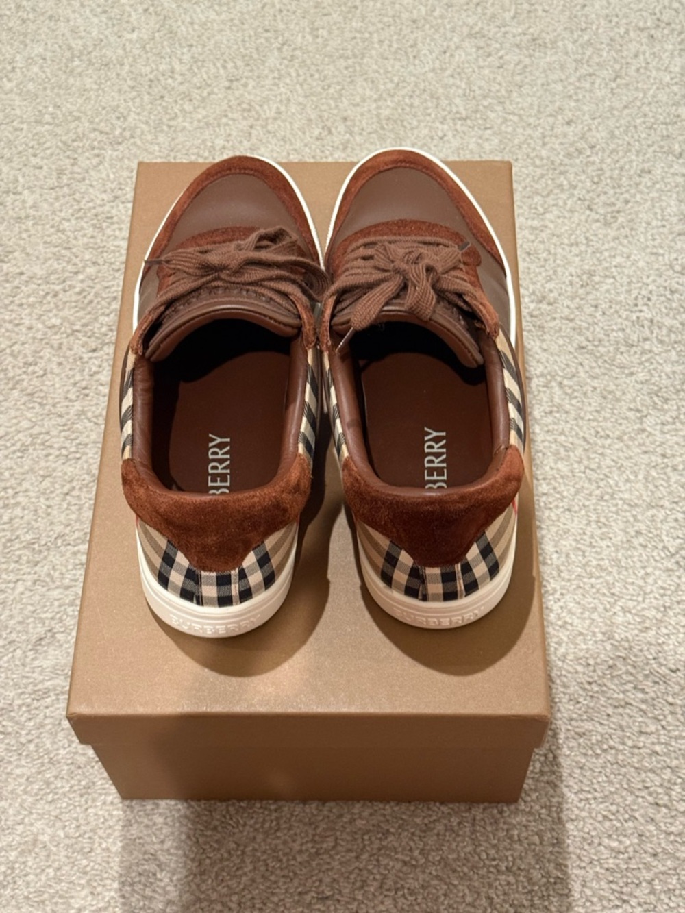 Burberry Brown Suede & Leather Men’s Low-Top Sneakers - Picture 5 of 10
